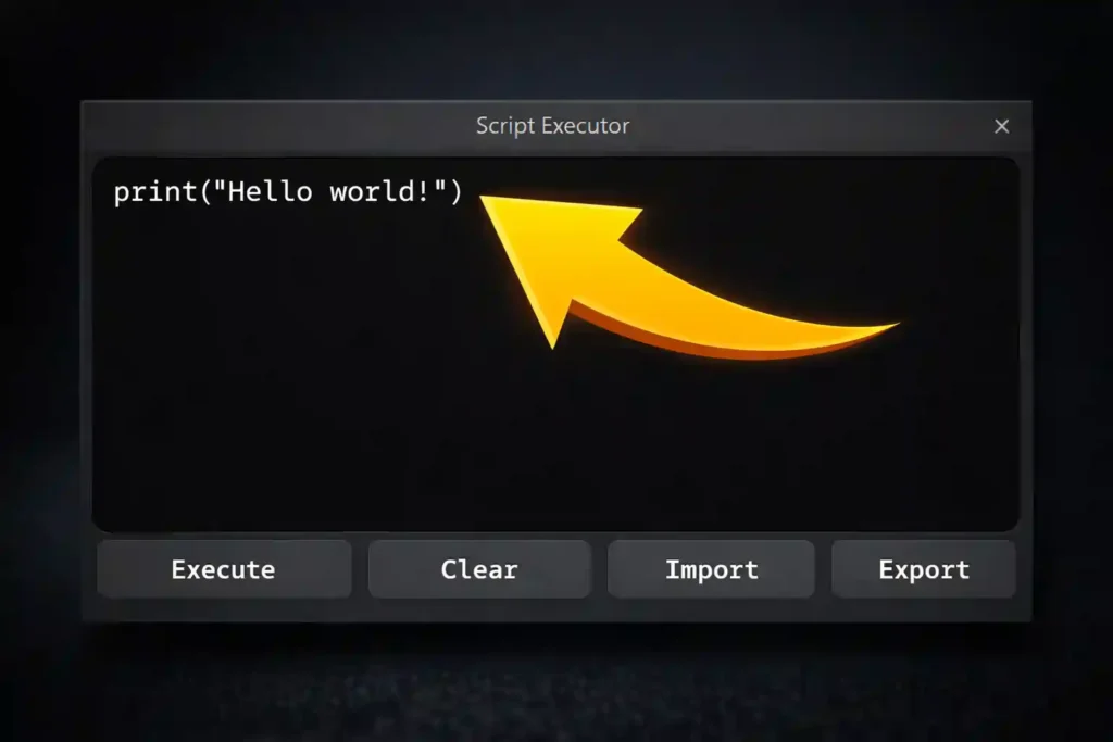Arrow pointing to script box in executor window